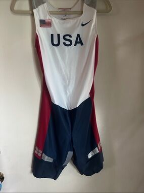 Nike USA Racing Singlet in White, Navy & Red